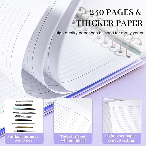 Miniatura 11 de CAGIE Cuadernos de espiral para trabajo escolar con pestañas divisoras extraíbles, 8.5 x 11 pulgadas, cuaderno de 5 materias a rayas universitarias