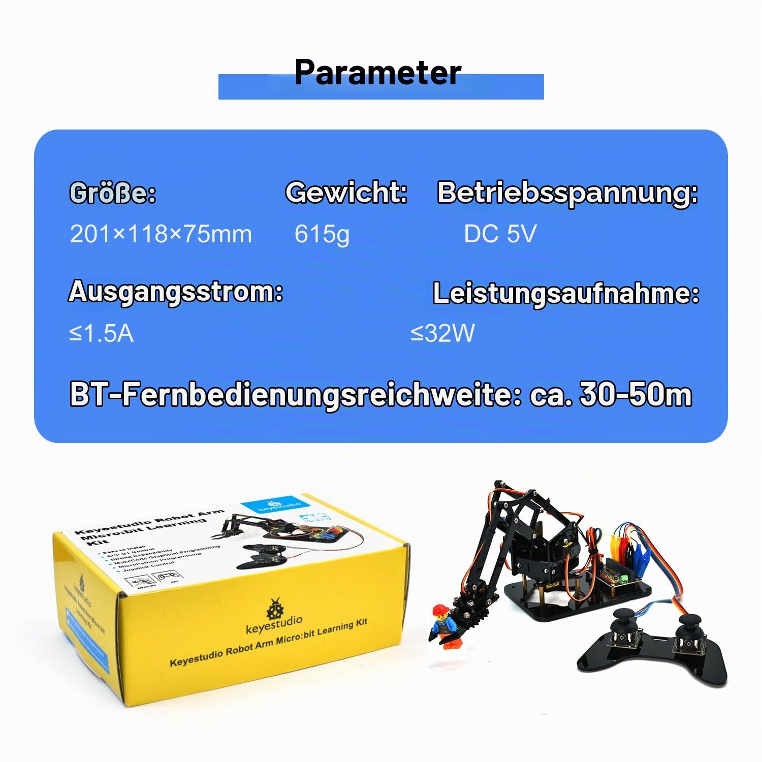 KEYESTUDIO BBC Micro:bit 4-DOF Robot Arm Kit (Exclude Microbit V2), STEM Education Kit with MakeCode/Python Coding for Programming Learning of Teenagers