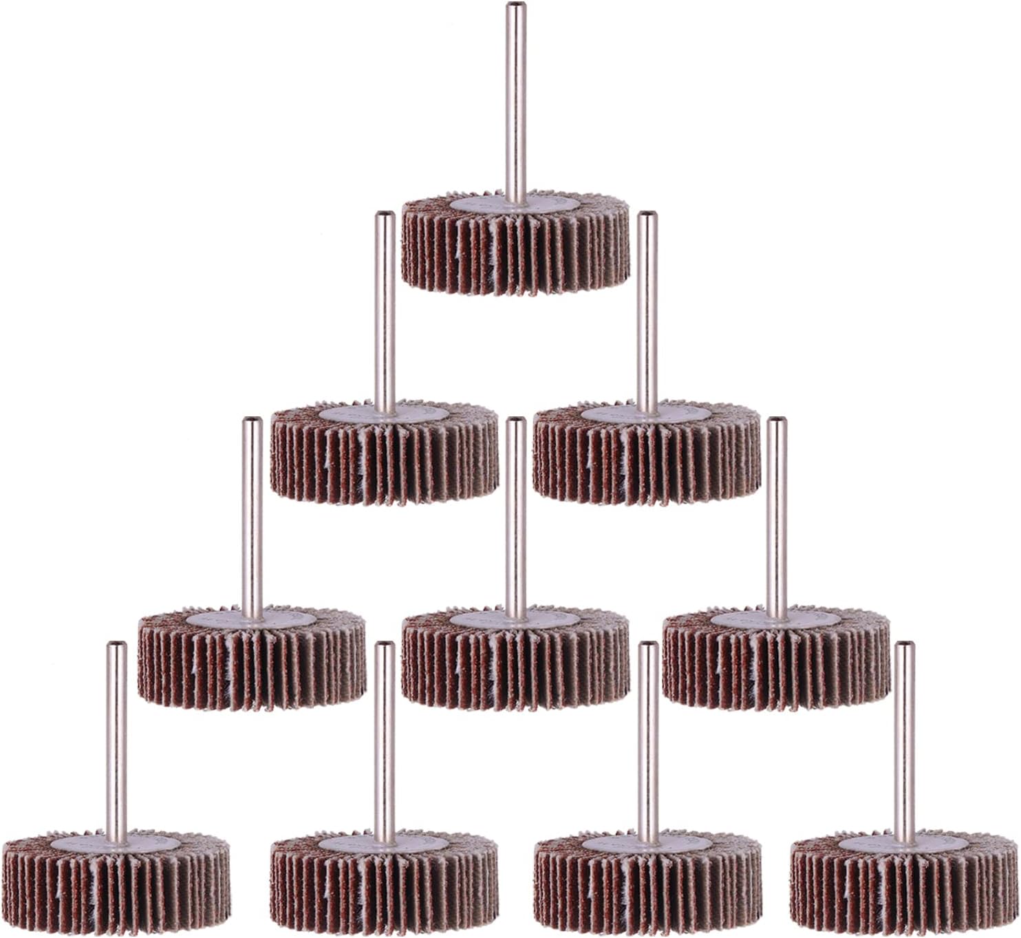 Rocaris 10 Pack Flap Wheel, 120 Grit for Rotary Tools，1/8 inch Shank (32X10X3)