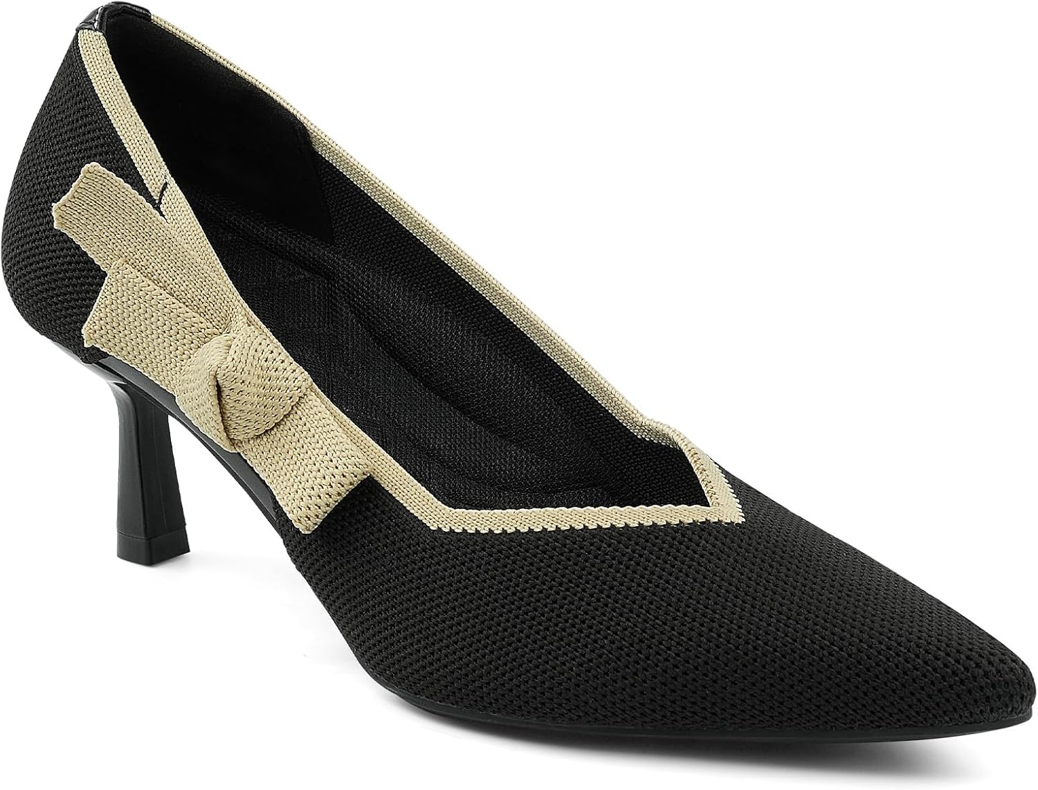 JENN ARDOR Kitten Heels for Womens Pumps Dress Shoes for Women Low Heel Pumps Comfortable Knit 2.1 Inch Pointed Toe Dressy Wedding Party Prom Office Work Heels Shoes