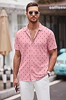 Vista 20 de COOFANDY Camisa casual con botones para hombre, manga corta, sin arrugas, camisa de verano