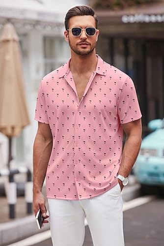 Miniatura 5 de COOFANDY Camisa casual con botones para hombre, manga corta, sin arrugas, camisa de verano