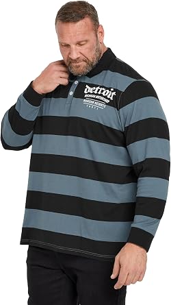 BadRhino Big & Tall Men's 'Detroit' Print Stripe Rugby Polo Shirt Blue