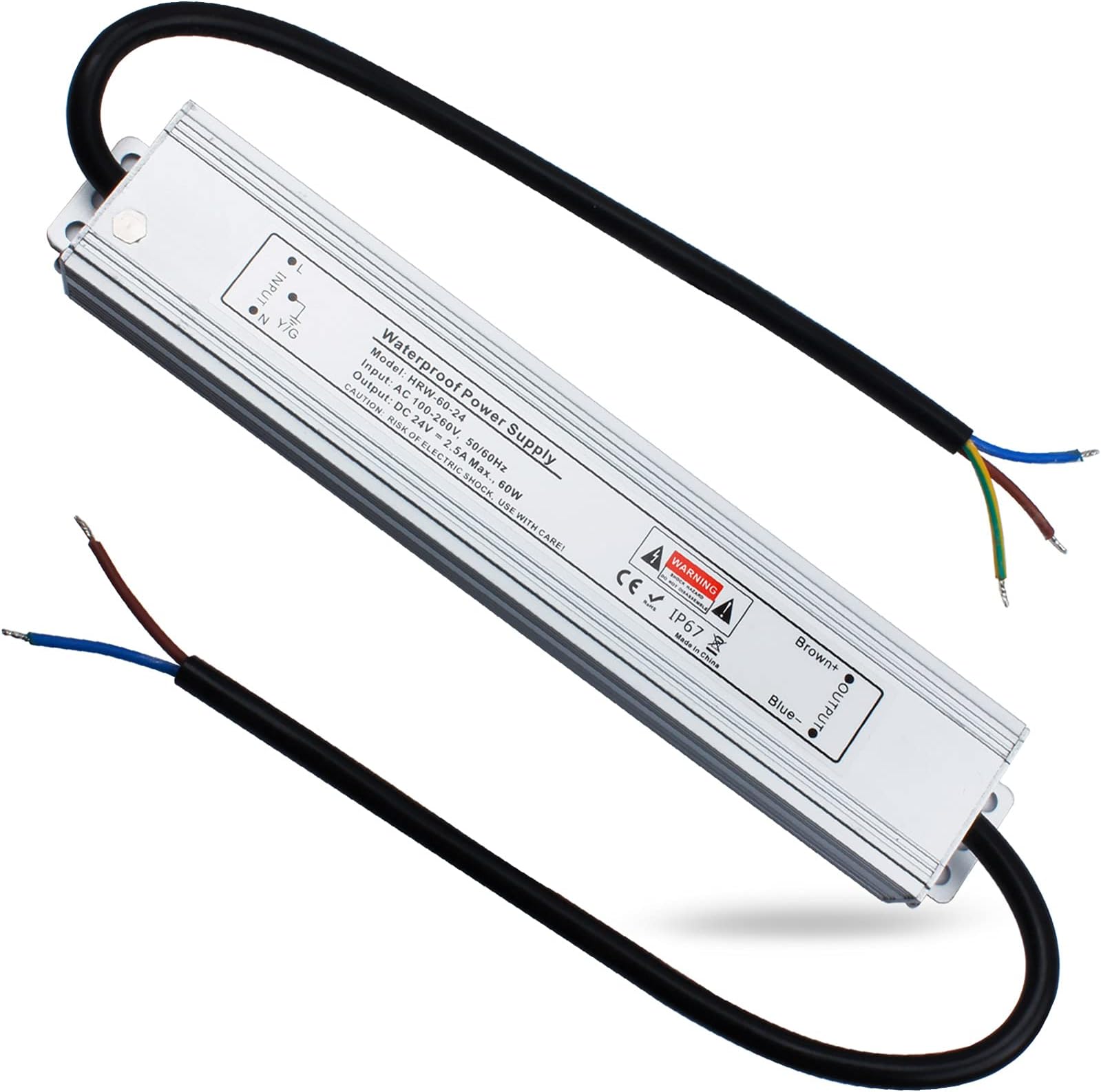 REYLAX LED Driver Lighting Outdoor Transformer 24V 60W 2.5A, IP67 Waterproof Transformers, Constant Voltage Power Supply, AC to DC Low Voltage Led Light Adapter, for Garden LED Lamps and Shed Light