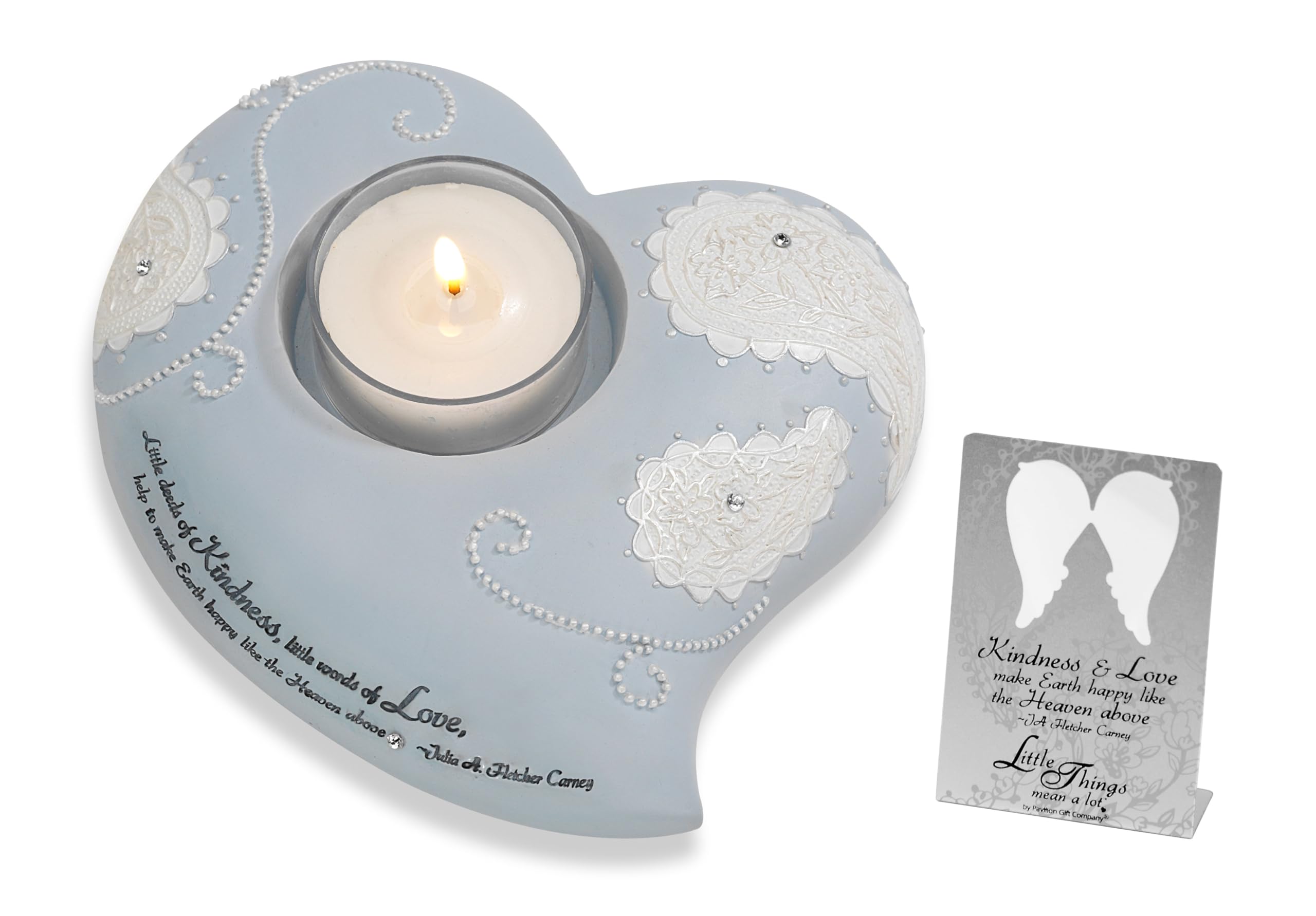 Pavilion Gift Company Black, Silver Little Things Mean A Lot Kindness And Love Tea Light Candle Holder, 4-3/4-Inch