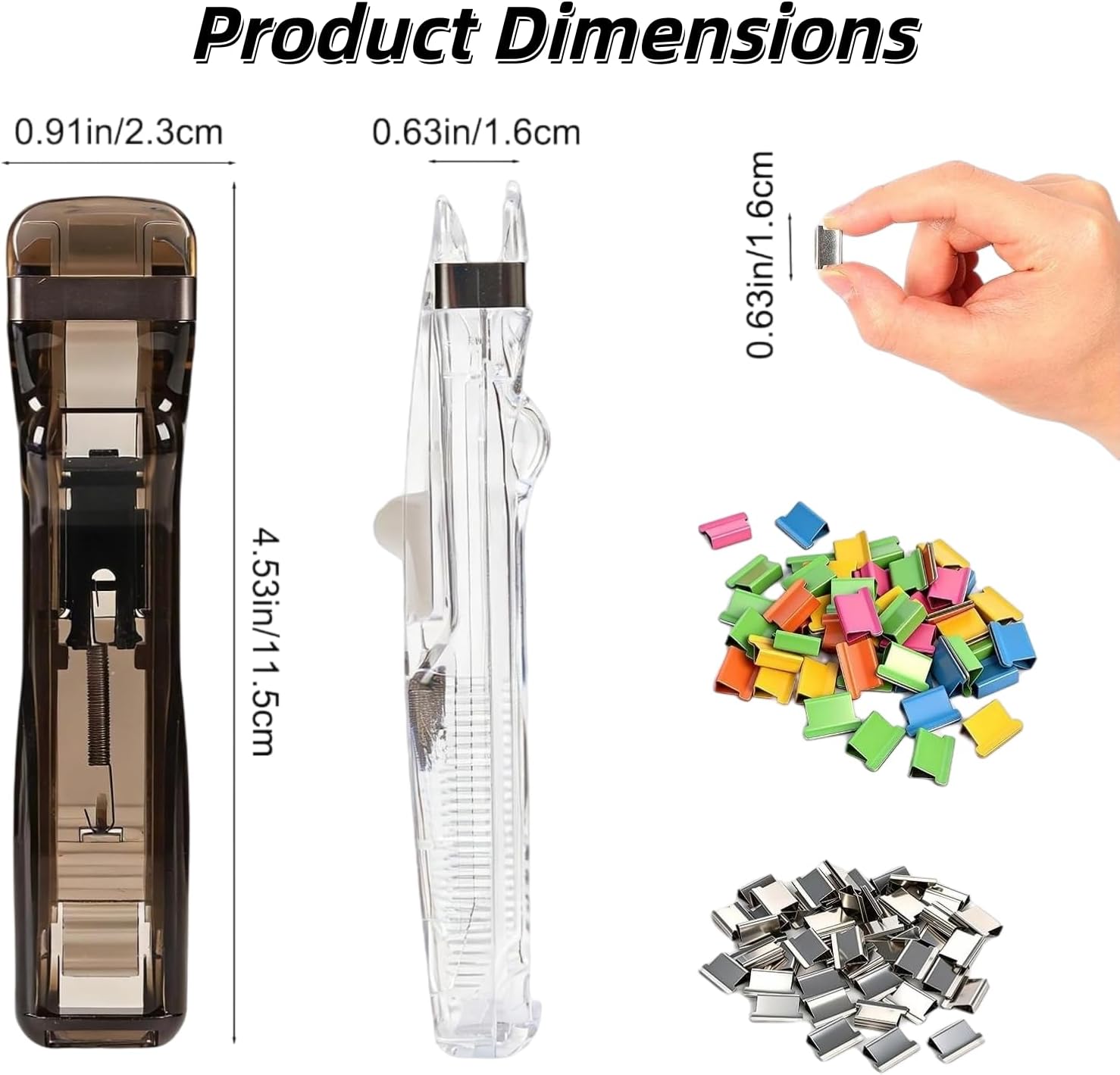 2PCS Portable Binder Clip Stapler, Includes 100 Reusable Clips, Handheld Push Clam Clip Dispenser for Document Organization, No-Hole Paper Clamps for Office School Home Desk Supplies