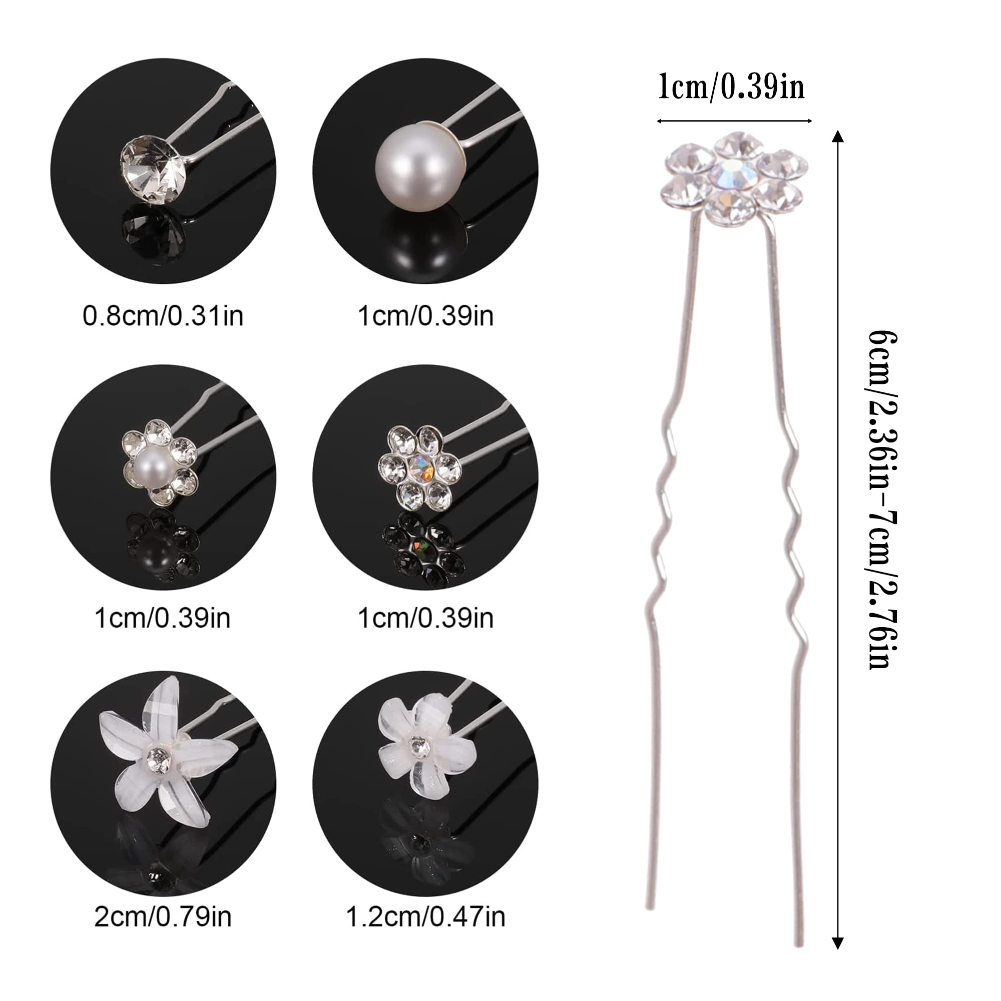 Crystal Pearl U Shaped Hair Pins 30Pcs for Women Wedding Diamond and Diamante Hair Clips for Girl, Black - Image 2