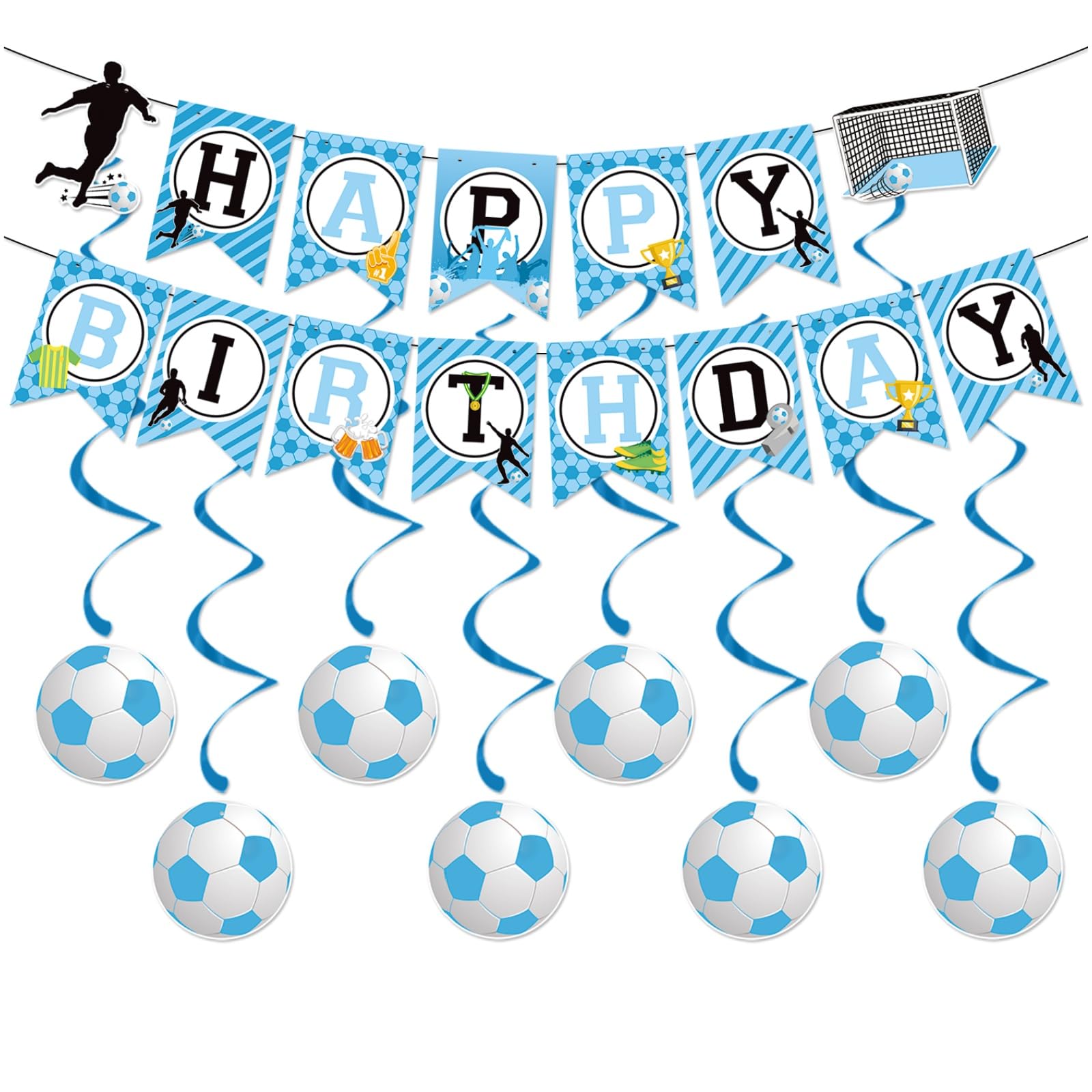 Football Birthday Decoration Soccer Happy Birthday Banner Blue