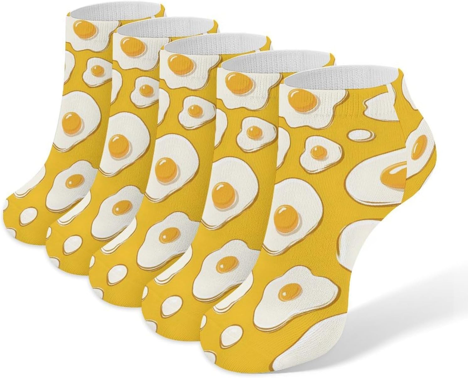 Cartoon Fried Egg No Show Ankle Socks Low Cut Non Slip Flat Boat Line 5 Pairs Set