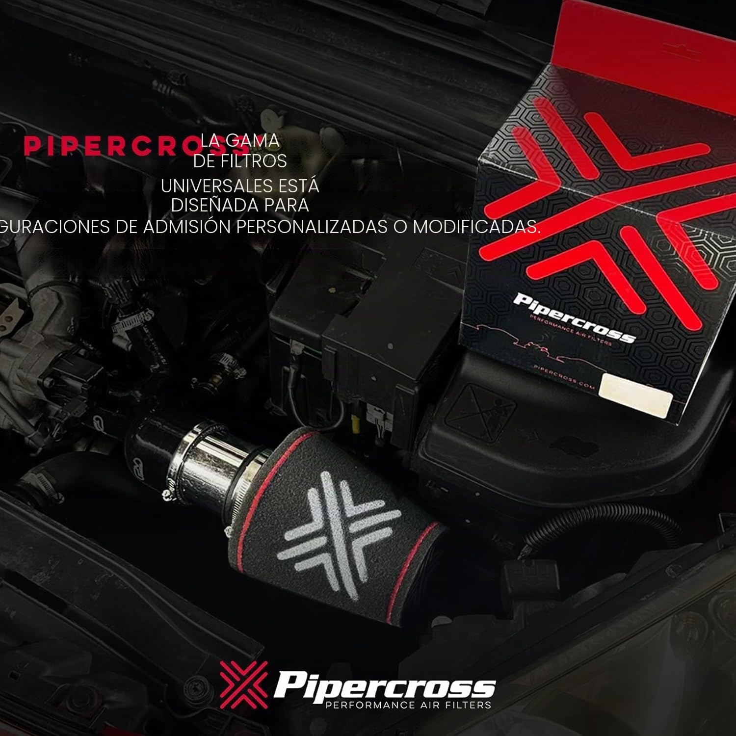 Pipercross Filtro Aire Universal C0340 | Mejora flujo de aire y respuesta acelerador, Lavable y reutilizable, Para admisiones 80mm, Fácil instalación