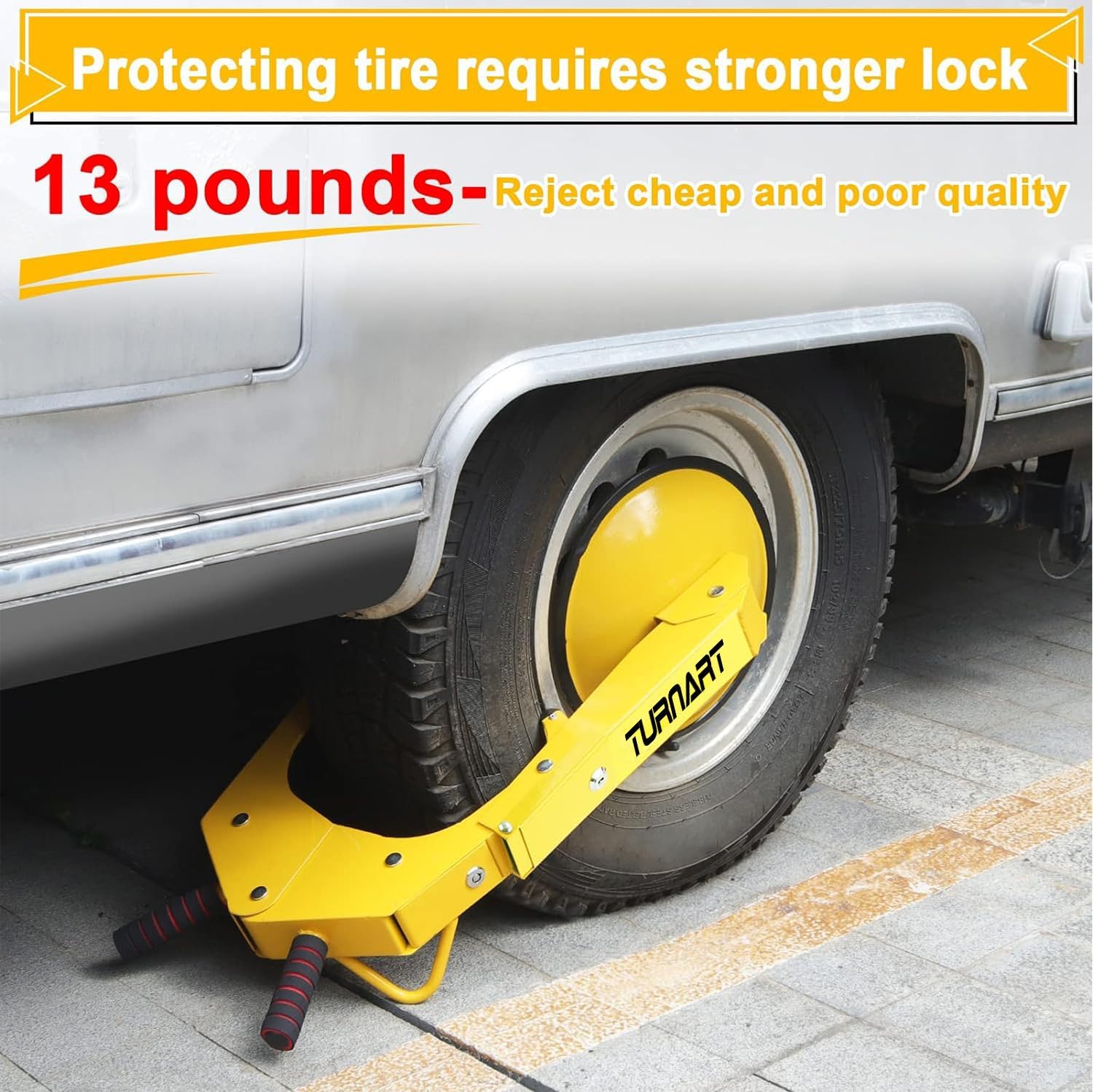 TURNART Universal Wheel Lock Anti Theft for Cars SUV Camper Trailer, 3 Keys, 1 Crank, Yellow