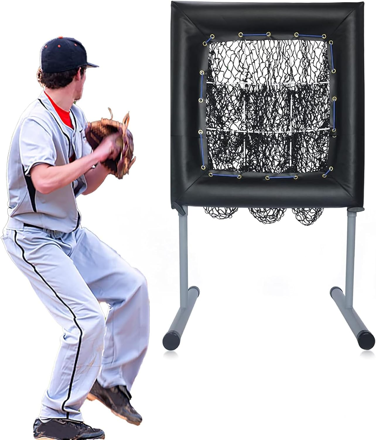 Pitching Net for Baseball Softball, Adjustable Height and Angle Home Training Pitching Aids, Heavy Duty Steel Frame Pitcher Target, A Great Selection of 9 Pocket Baseball Pitching Targets