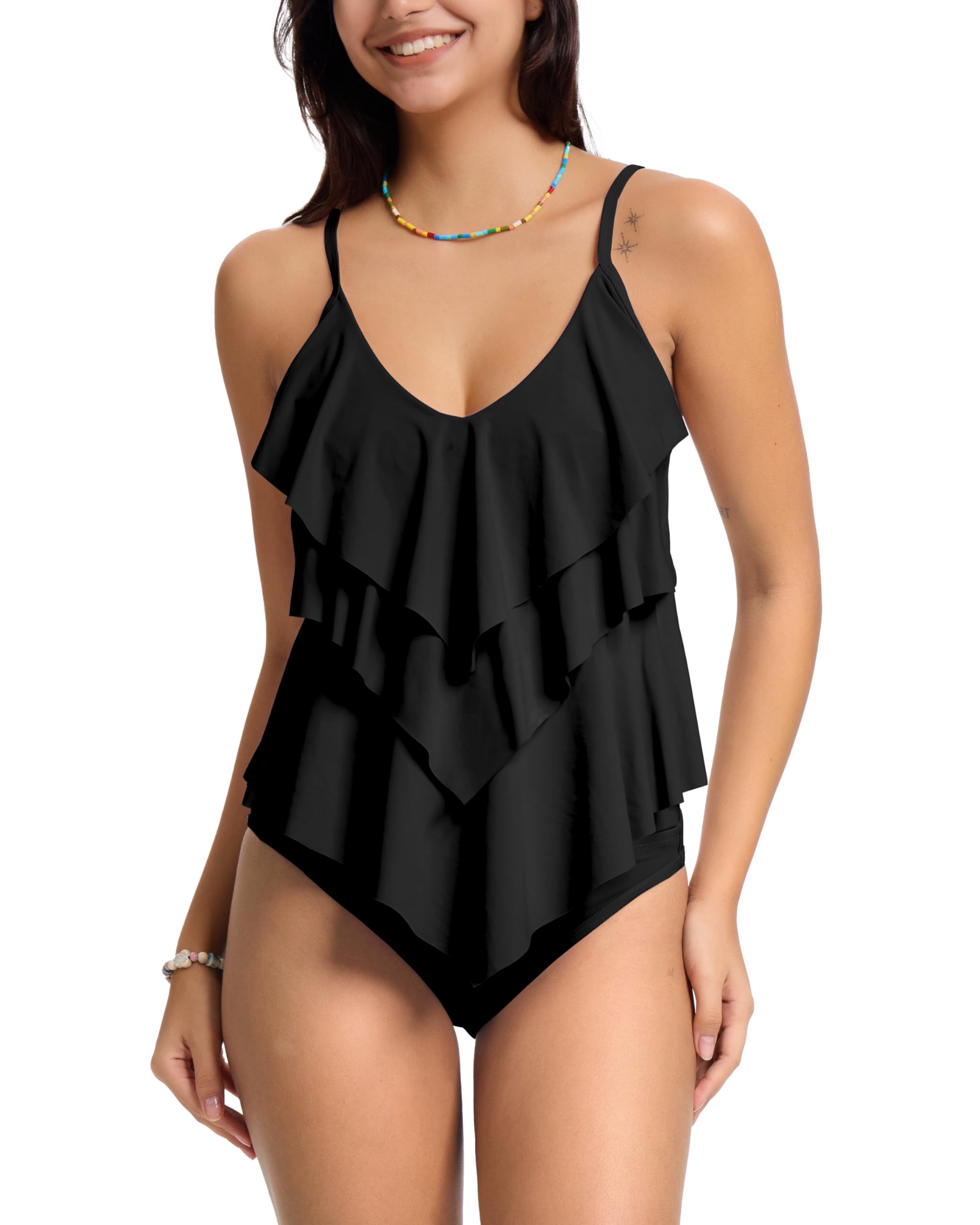 westag Period Swimwear Women Menstrual Two Piece Tankini Swimsuits Ruffled Flounce Top Bathing Suit Bottom for Teen Girls