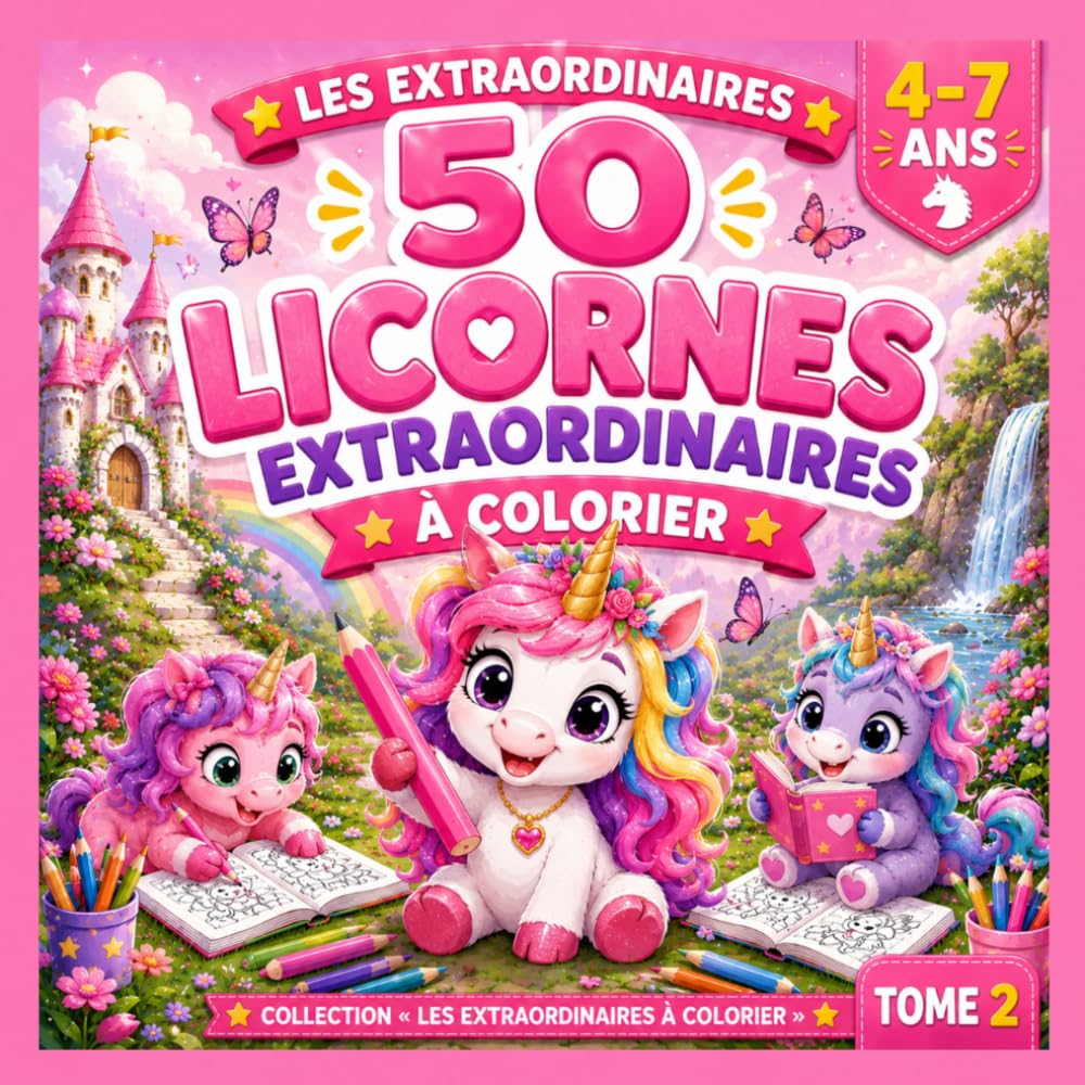50 licornes extraordinaires à colorier: Coloriage pour enfants de 4 à 7 ans | 5 chapitres avec 10 dessins uniques | Métiers | Aventures | Saisons | Héros | Amis fantastiques