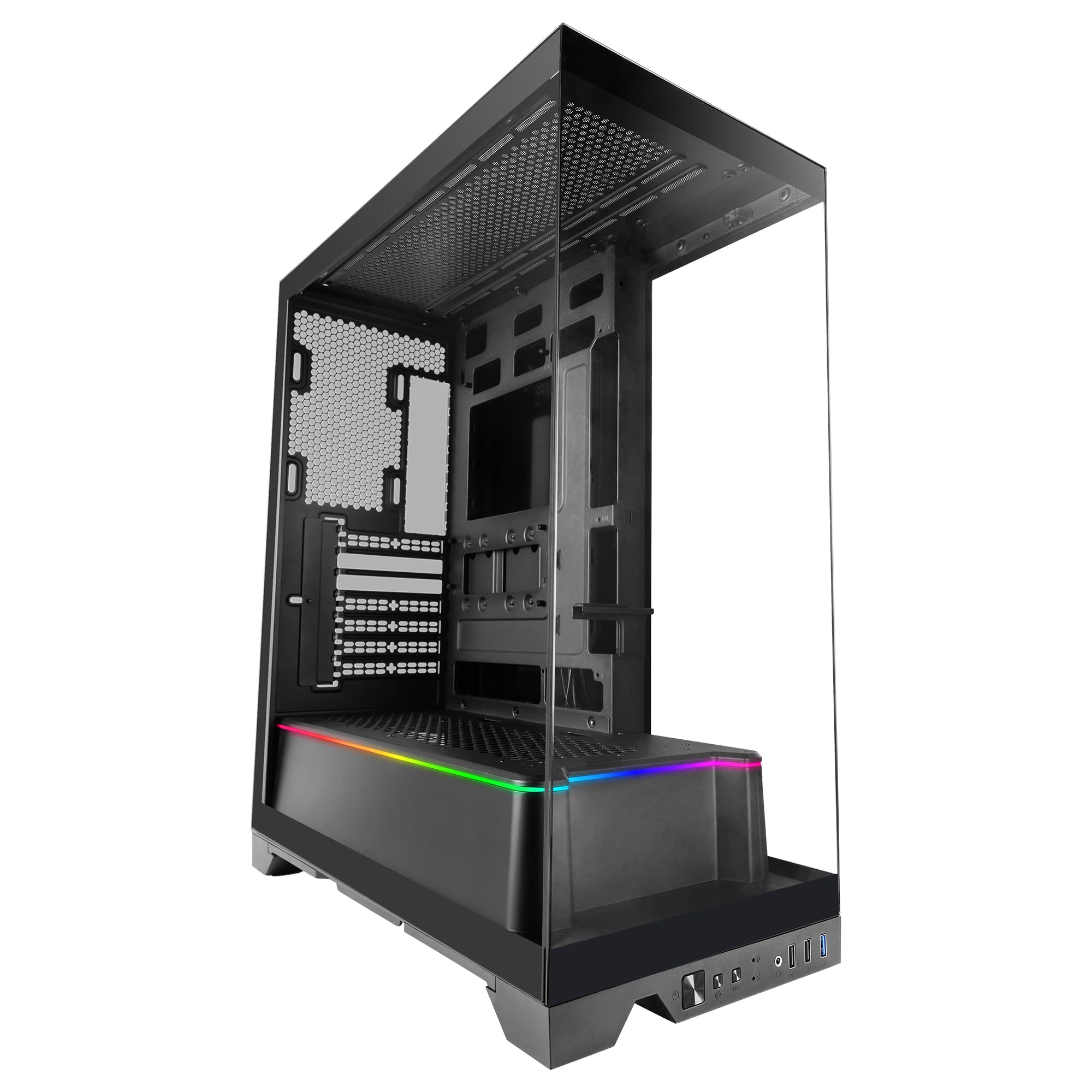 Mars Gaming MC-PRISMA, Obudowa Gamingowa ATX, Potrójne Ciągłe Hartowane Szkło Bez Ram, Oświetlenie ARGB Boczne i Przednie, Podwójna Komora, Wsparcie Chłodzenia Wodnego do 360mm, Czarny