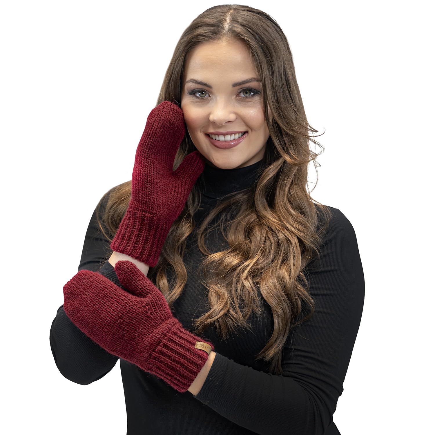 Vivisence Stylish Women's Mittens Made Of Warm And Soft Yarn With Elegant Ribbed Cuff Design Ideal For Stylish Outfits Perfect Gloves For Cold Winter And Autumn Weather, Maroon,UNI