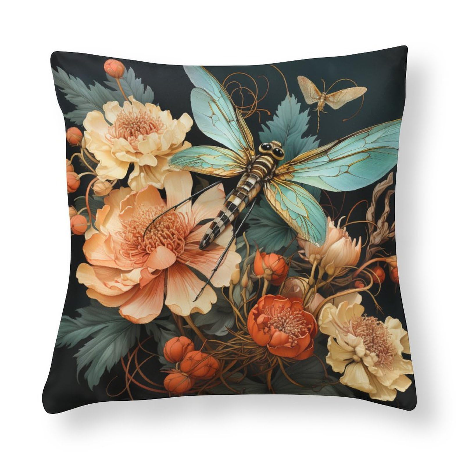 Federa Per Cuscino Quadrato 45x45 Cm – Beautiful Dragonfly – Velluto Di Cotone – Stampata Su Entrambi I Lati – Con Cerniera - 5