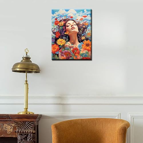 Miniatura 2 de Pintura numérica para niña en el campo de flores silvestres, pintura al óleo por números para adultos, niños, principiantes, sin marco, pintura de