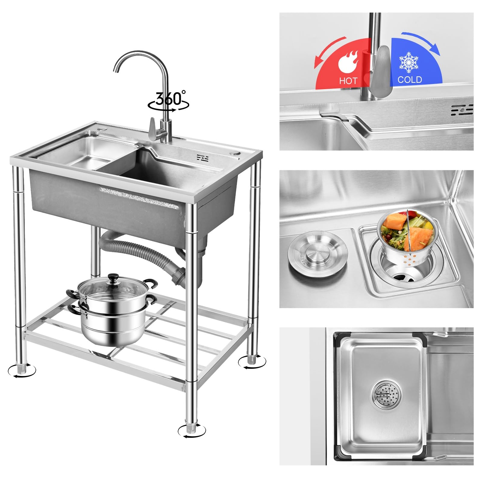 Lavelli per Lavaggio, lavello di Servizio in Acciaio Inossidabile, lavello Commerciale per Catering Indipendente, lavello da Cucina Industriale per Catering di ristoranti, lavelli da campegg