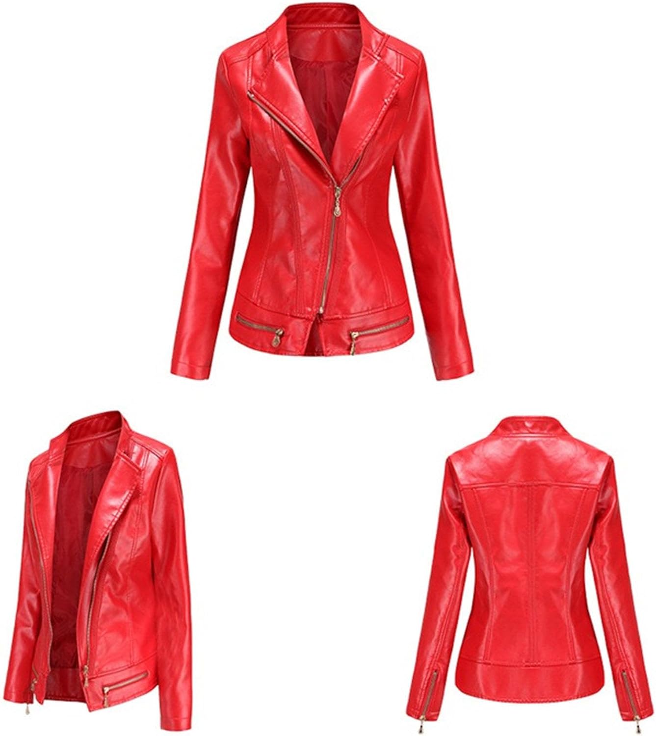 Women's Zip Up Slim Fit Comfort Coat Faux PU Lightweight Biker Coat Jacket Fashion Casual Spring Fall Coats