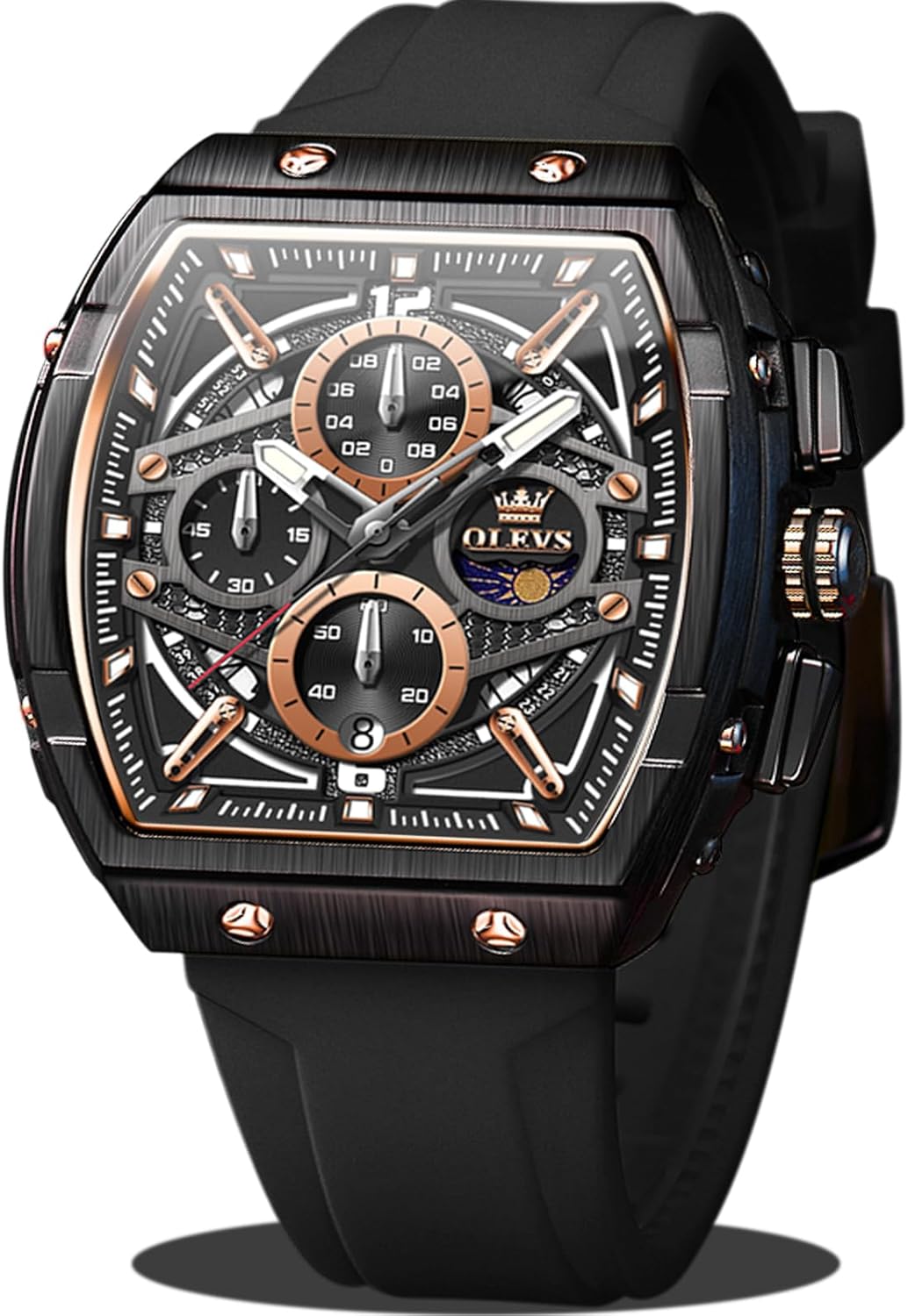 OLEVS Watch Men Casual Luxury Square Large Face Skeleton