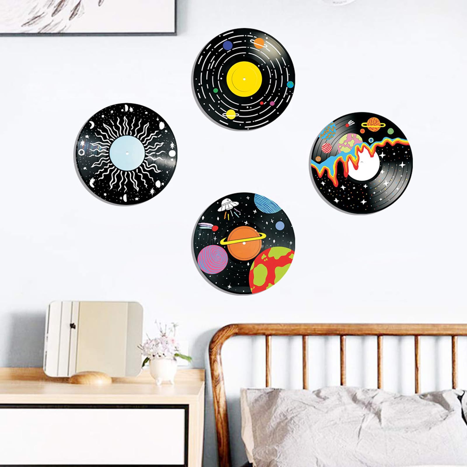 Universe Planet Design Vinili Disco da Appendere alla Parete Disco Decorativo in Legno Fatto a Mano per Amanti della Musica Soggiorno Decori Vinili Record Wall Art