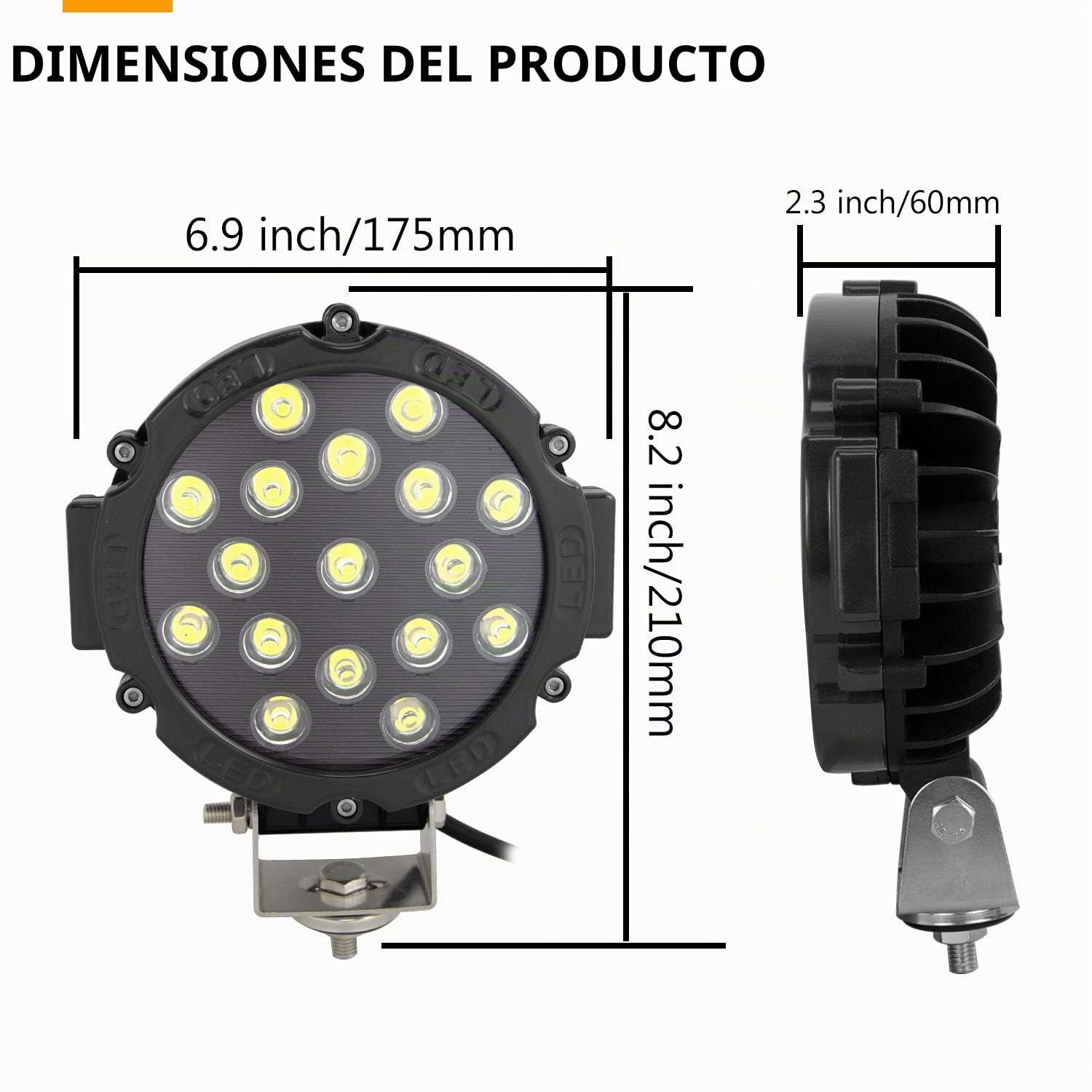 RIGIDON 2 Pcs faros trabajo led redondo, 7 pulgadas 51W Negro Spot lámpara de conducción 12V 24V foco led tractor impermeable para off road camión coche ATV UTE SUV 4x4, 6000K faros antiniebla