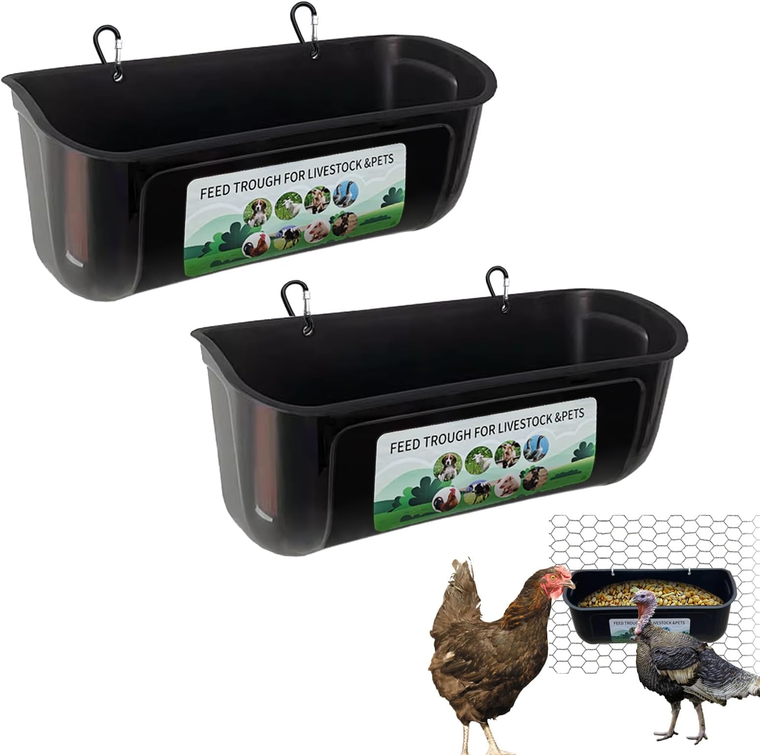 SKWIRRLE Fence Hanging Chicken Feeder 4 Pack Feed Trough