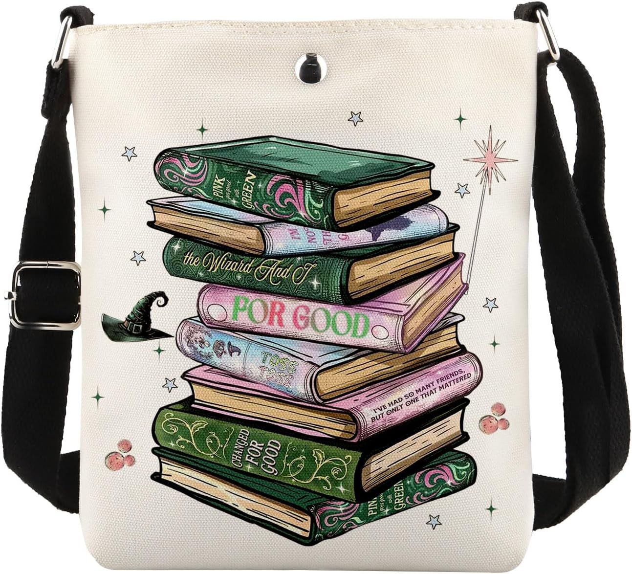 MAOFAED Pink and Green Wizard Gift, Witchy Musical Inspired Gift, Changed for Good Book Crossbody Bag (for good)