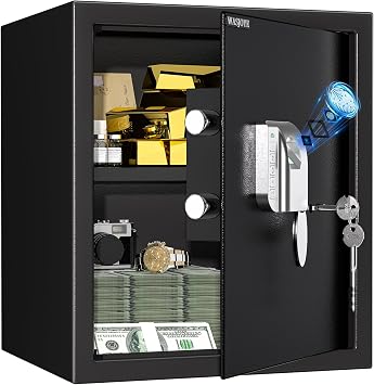 WASJOYE Biometric Safe Box with Fingerprint Lock/lKey & Keypad, 43L Home Safes with Silent Mode, Safe for Money Cash Documents, Dual Alarm System 37 * 40 * 31cm