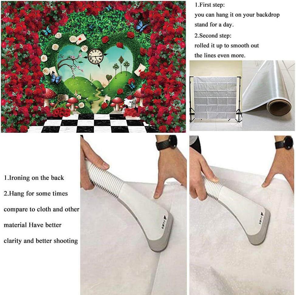 Wonderland Backdrop for Photography 10x8FT Red Rose Wonderland Tea Party Decorations Green Leaf Fairy Tale Background Kids Baby Shower Newborn Portrait Photo Props