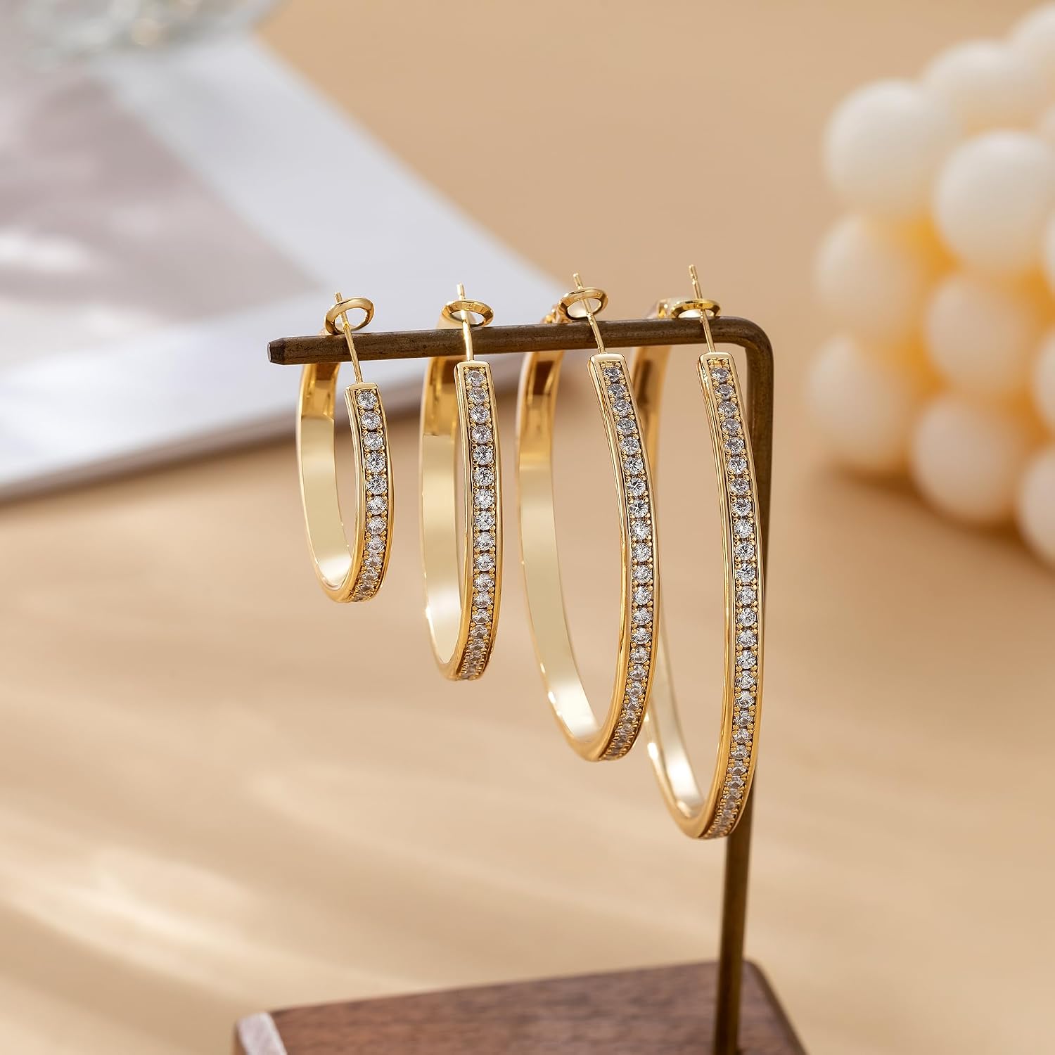 OOOPEL Large Rhinestone Hoops Sparkly Big CZ Hoop Earrings for Women Non Tarnish 925 Sterling Silver/Gold Plated Rhinestone Earrings for Sensitive Ears 20/30/40/50/60/70mm