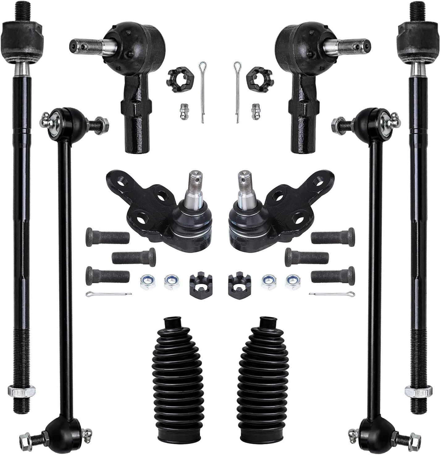 Detroit Axle - 10pc Front Suspension Kit for Toyota 1998-2003 Sienna, 4 Outer Inner Tie Rods 2 Sway Bar End Links 2 Lower Ball Joints 2 Boots 1999 2000 2001 2002 Replacement
