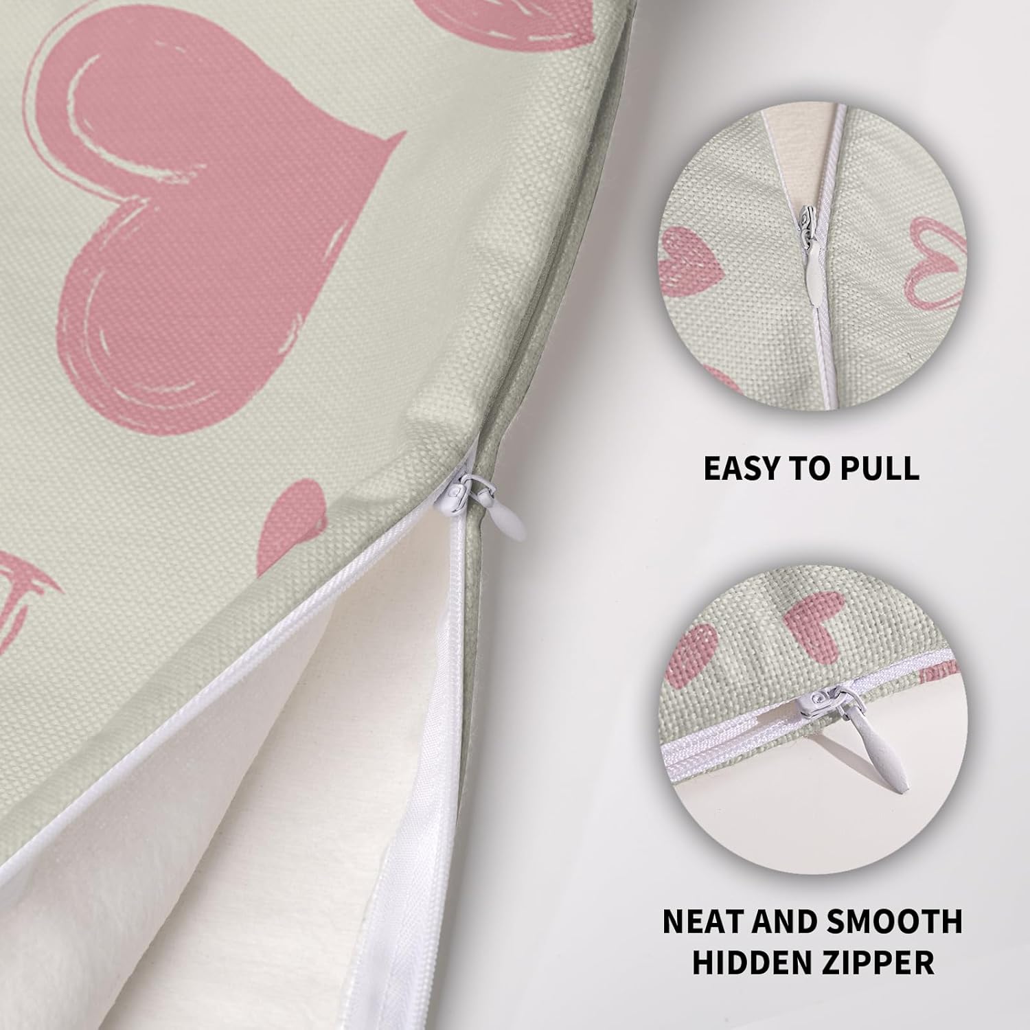 Light Pink Cream White Valentines Pillow Covers 24X24 Set of 2, Valentine's Day Love Heart Print Decorative Throw Pillow Covers Outdoor Farmhouse Holiday Decorations Cushion Case Couch Sofa Bed Decor