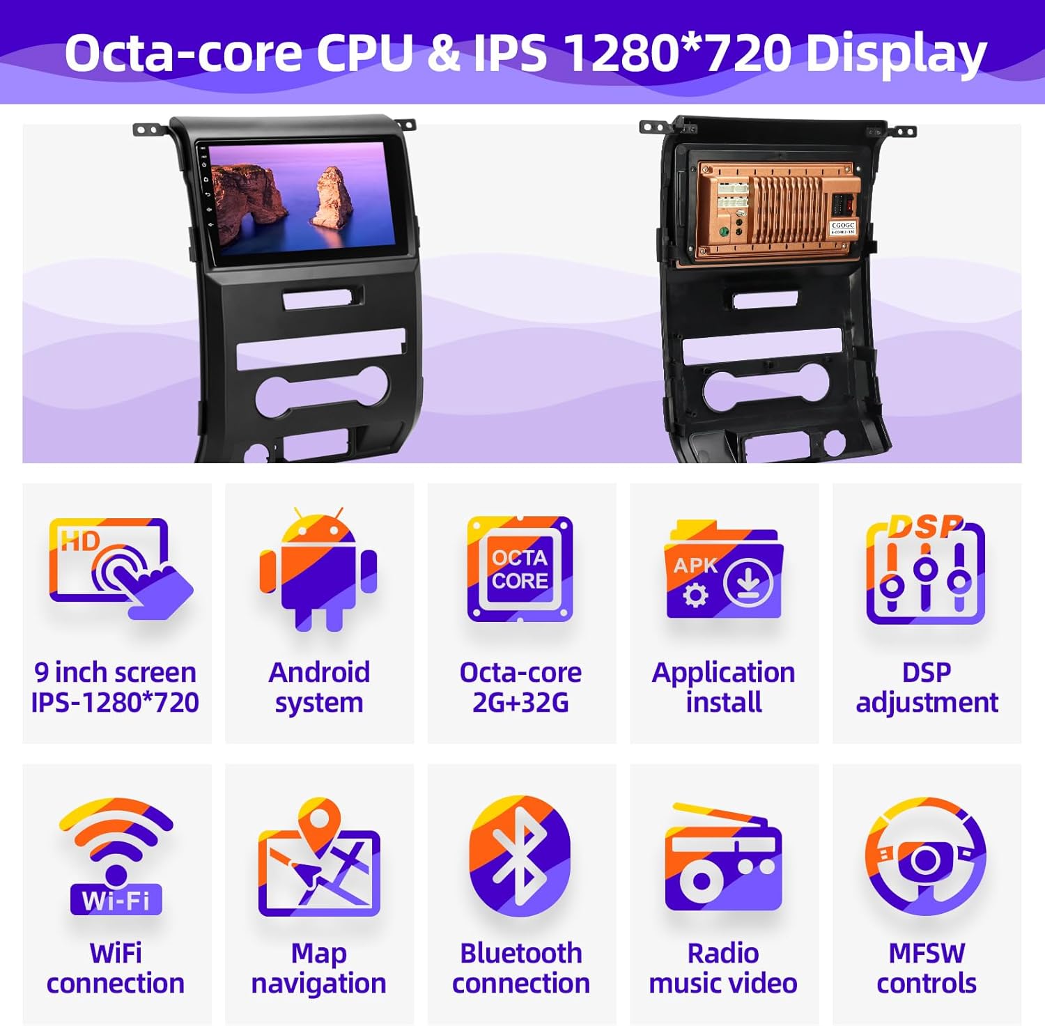 Radio Upgrade for Ford F-150 2009-2012 and 2013 2014 XL Compatible with Wireless Carplay Android Auto TouchScreen Car Stereo Bluetooth GPS Navigation WIFI FM/AM/RDS Backup Camera 8core Head Unit