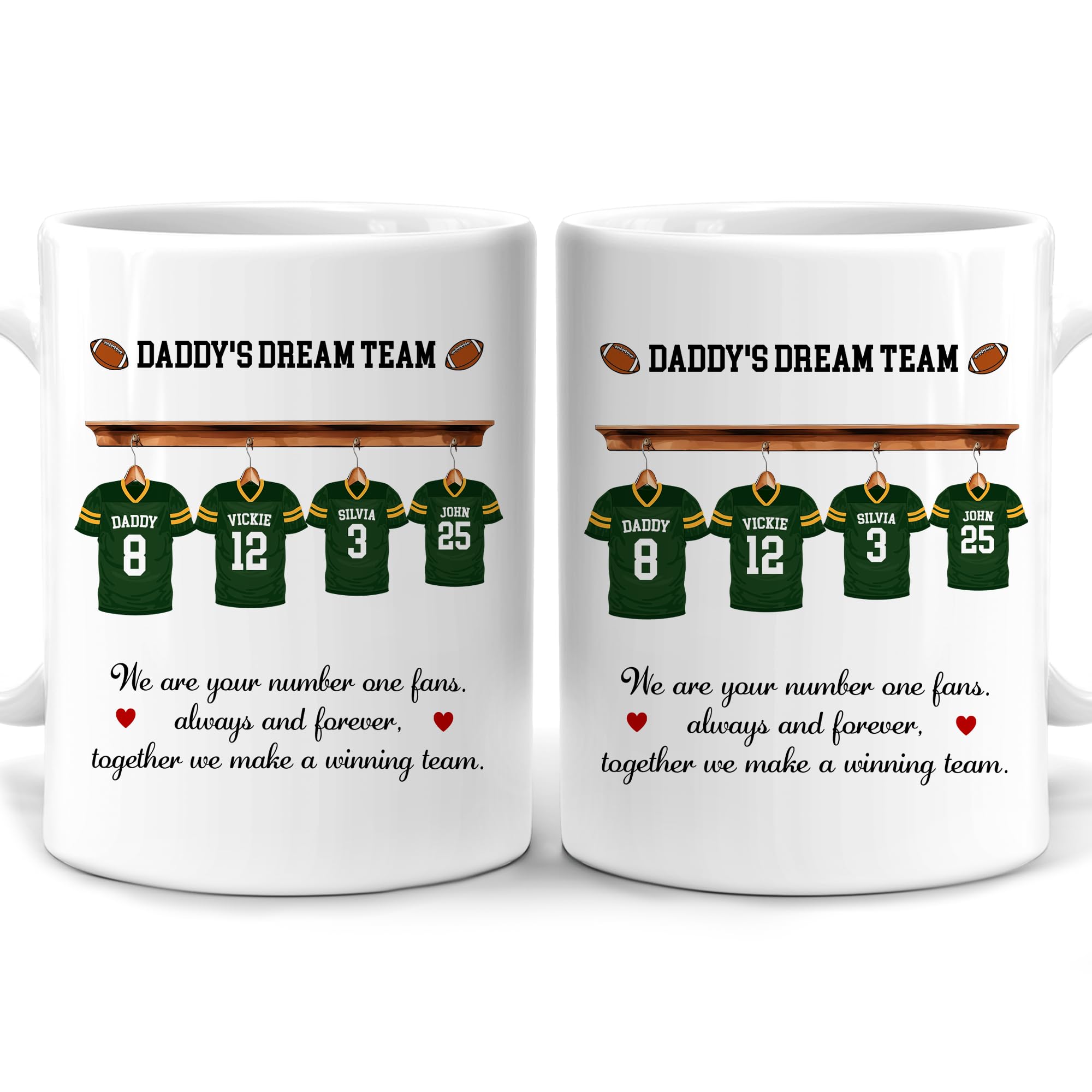 Hyturtle Personalized Mug - Dad's Football Team - Fathers Day & Birthday Gift - Custom Name Coffee Cup - Ceramic Mug 11oz-15oz