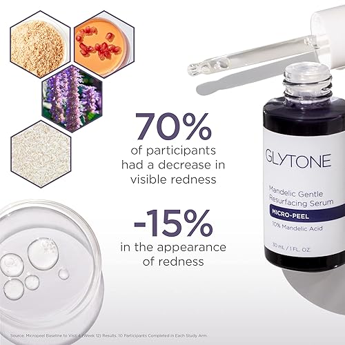 Miniatura 3 de Glytone Micro-Peel Mandelic - Suero rejuvenecedor suave con 10% de ácido mandélico, para piel propensa al enrojecimiento, vegano, sin parabenos ni