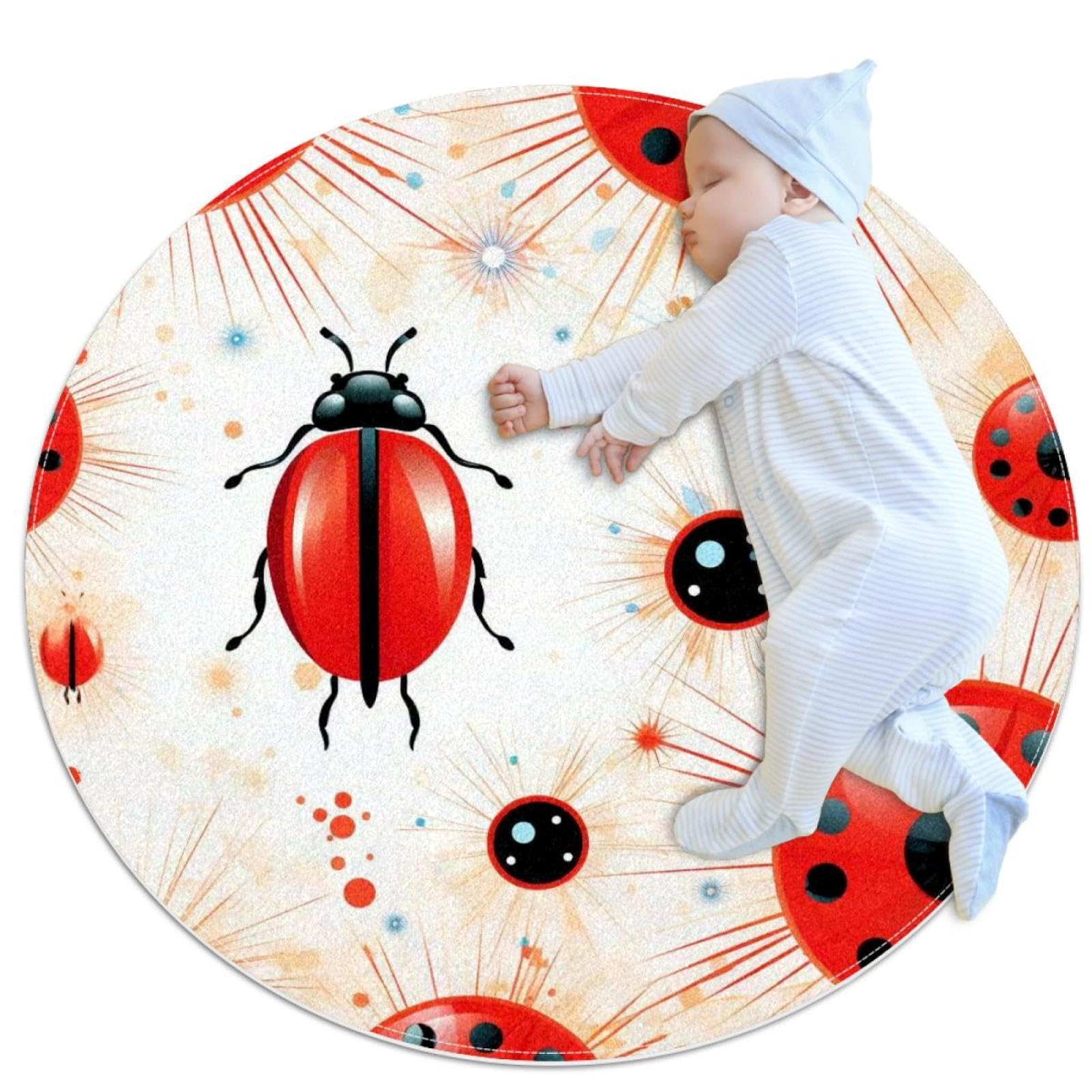 Tapis de salle de bain coccinelle rond 1m anti-glisse sol humide