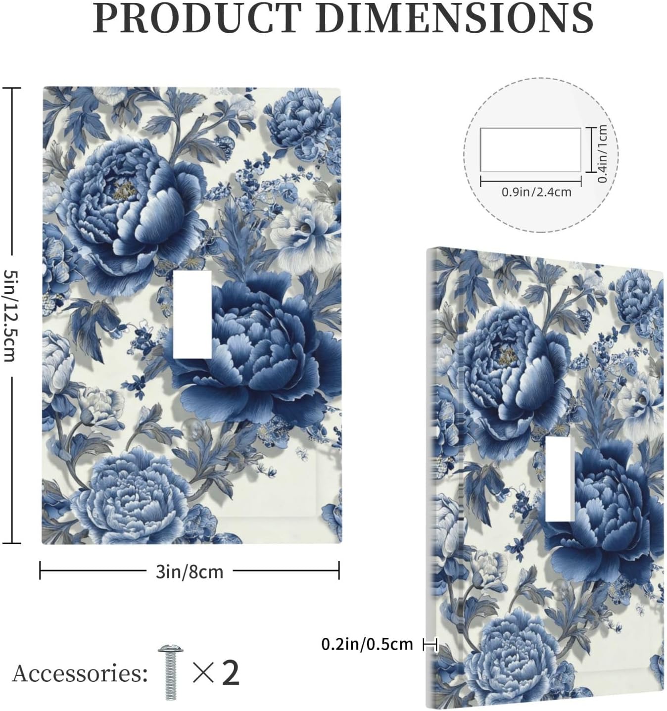 Decorative Light Switch Cover Plate Rococo Blue Peony Big Flower Floral 1 Gang Single Toggle Wall Plates for Electrical Outlet Covers Switch Plate Covers Faceplate for Country Home Decor image 5
