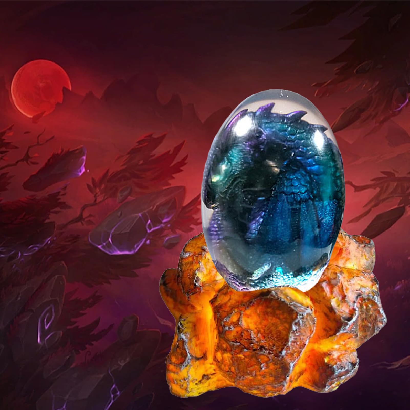 Tuzsocr Lava Dragon Egg with Luminous Base,Resin Dragon Egg Ornaments,Transparent Dragon Eggs Red Dragon Egg with Lighting,Crystal Dragon Statue for Desktop Room Decor Exquisite Unique Gift (Blue)