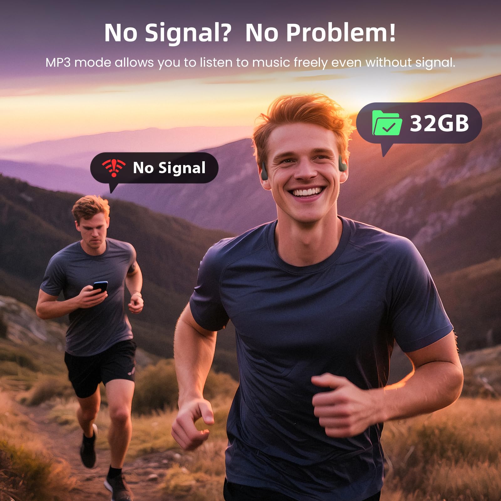 HIFI WALKER Słuchawki z otwartym uszem, Bluetooth 5.4, 32 GB MP3, odtwarzanie 15 godzin, rozmowy HD, do biegania, jazdy na rowerze i fitnessu