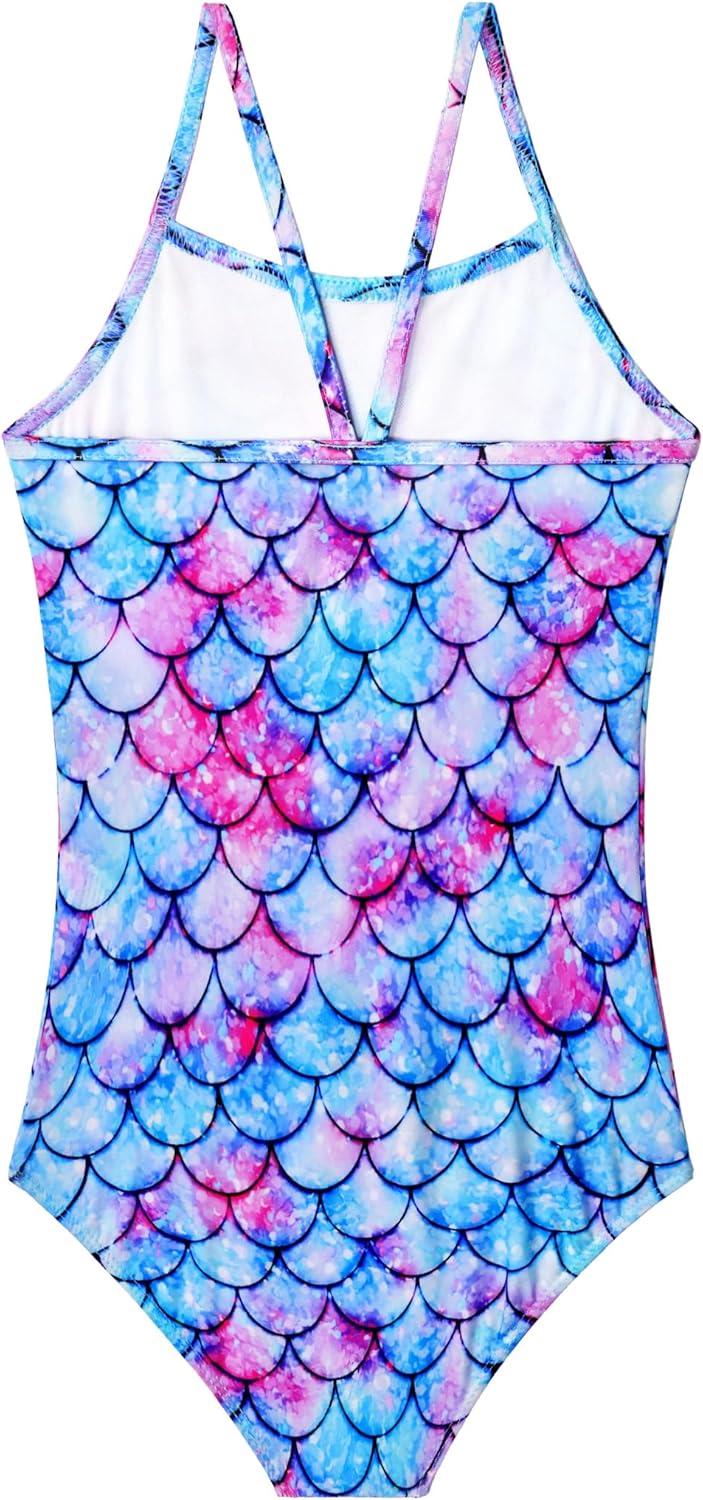 Girls Swimsuits One Piece Sleeveless Bathing Suit Breathable Swimwear for Kids Child Beach with Sun Protection Blue Purple Scale 6-7 Years image 2 of 6 B0F4MY21DX