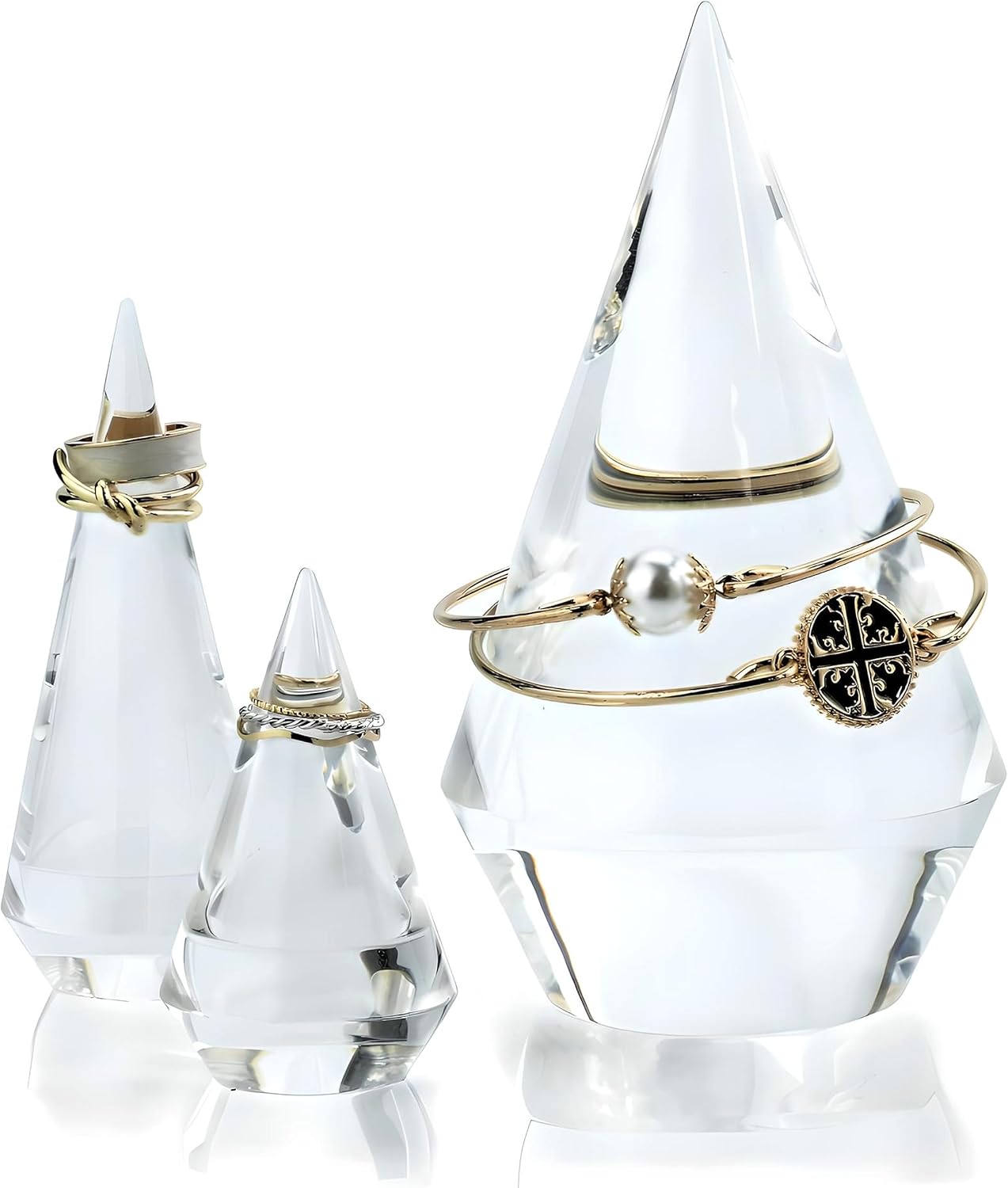 Acrylic Ring Holders 3Pcs Cone Shape Display Jewelry Tower Rings Storage Organizer Stand Clear Rack (Clear)