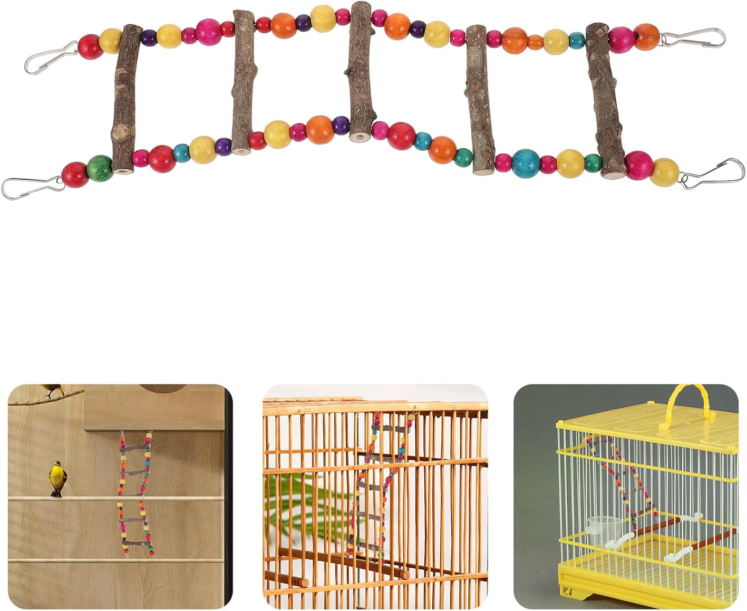 NUOBESTY Wooden Bird Ladder Natural Hardwood Climbing Step Ladder for Parrots and Parakeets Cage Accessory Hanging Chew