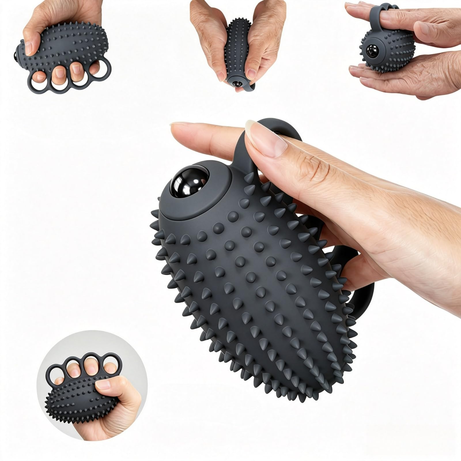 Electric Hand Grip Strengthener Finger Exercise Ball, 3 Modes Vibration Therapy Ball with Magnetic Roller, Rechargeable Silicone Hand Squeeze Ball for Stroke Recovery, Arthritis, Carpal Tunnel &amp; Stress Relief (1100mAh, 10Min Auto-Off)