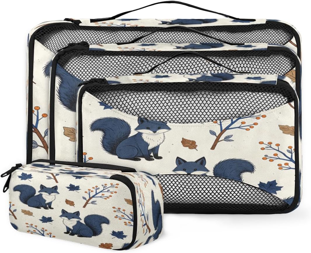 Blue gray fox Travel packaging box 4 sets - 4 sizes of durable luggage storage boxes,comprehensive packaging boxes for toiletries,underwear,shoes,and travel essentials
