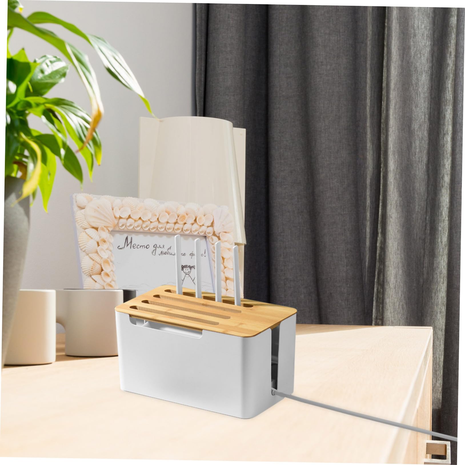 Kabelbox Aus Pp Und Bambus Für Kabelmanagement Mit Deckel Kabelsortierer Für Elektrokabel Steckdosenleistenbox Für Schreibtisch Und Büro
