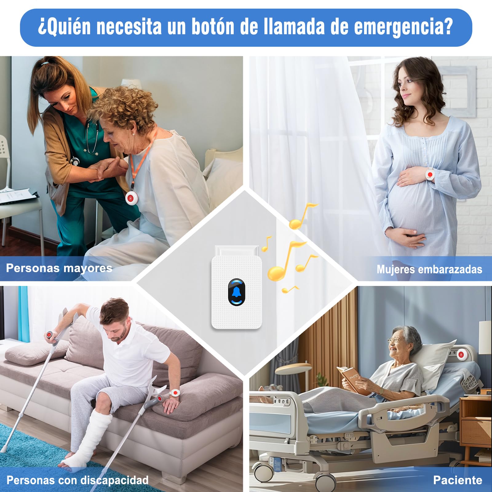 Daytech Avisador Personas Mayores,Transmisión inalámbrica 150M Botón de Emergencia para Ancianos,Pulsera Alarma Personas Mayores(2 Receptor + 2 Botón + 2 Pulsera)