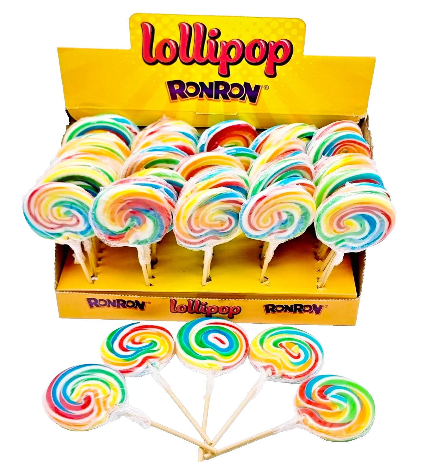 Lollipops 100 x 30g Round Rainbow Swirly Lollies. Cake Toppers, Kids Party Bag sweets, gifts and favours for children. Halal Vegan. Great Value - Bulk Buy.
