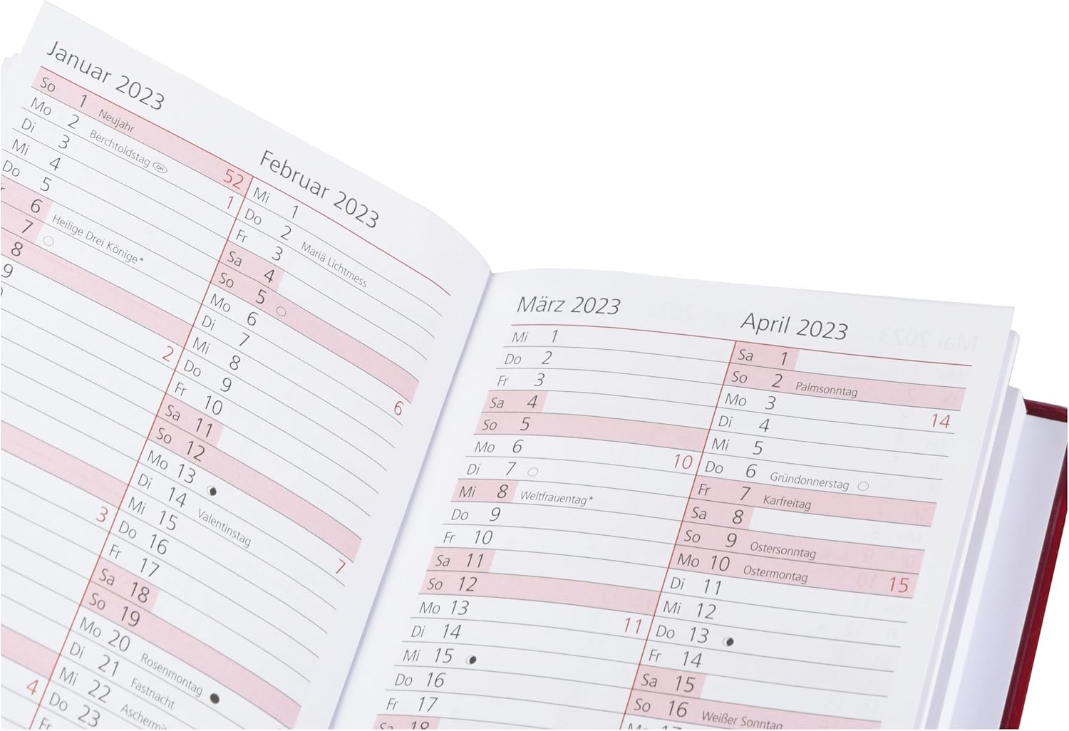 rido/idé Weekly calendar model TM 17/contacter 2023 sheet size 8.7 x 15.3 cm burgundy